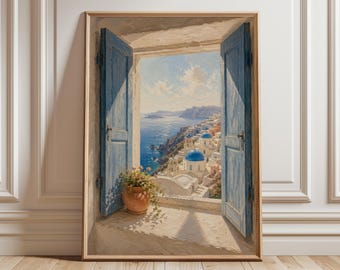 サントリーニ島 水彩画 ギリシャ オリジナル絵画 オーダーメイド 旅行