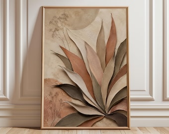 Agave Wall Art Print, Neutral Botanical Desert Poster, Boho Southwest Wall Decor, Organic Agave Artwork