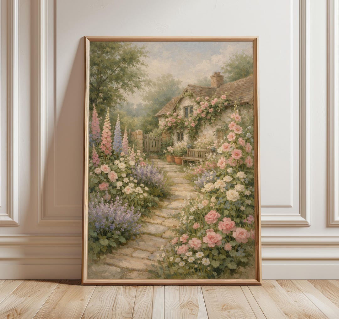 English Cottage Garden Wall Art Print, Floral Pathway Cottagecore Decor ...
