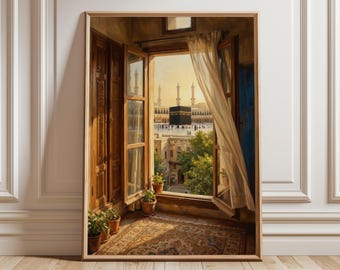 Mecca Wall Art Print | Window View of Masjid al Haram | Kaaba Islamic Home Decor