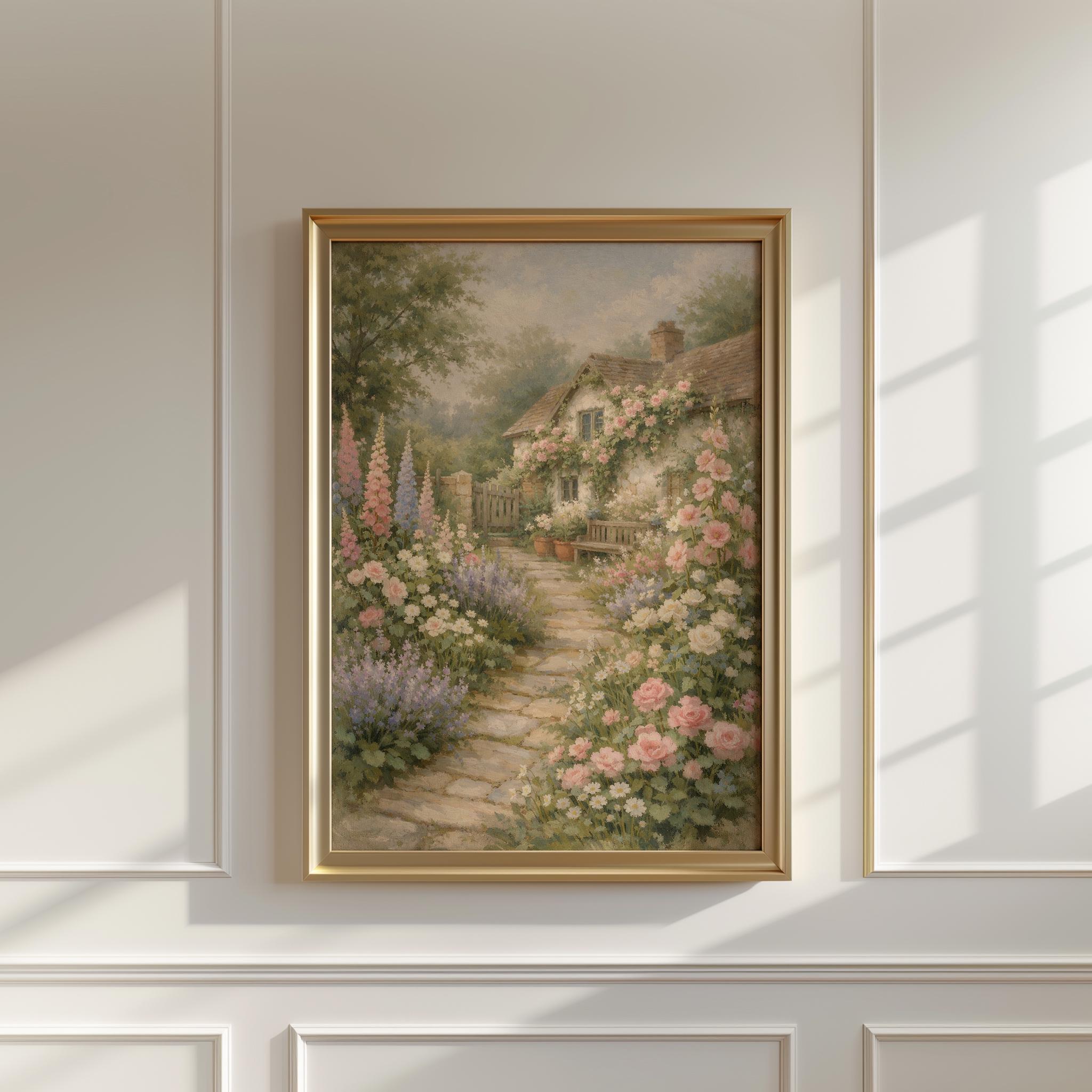 English Cottage Garden Wall Art Print, Floral Pathway Cottagecore Decor ...