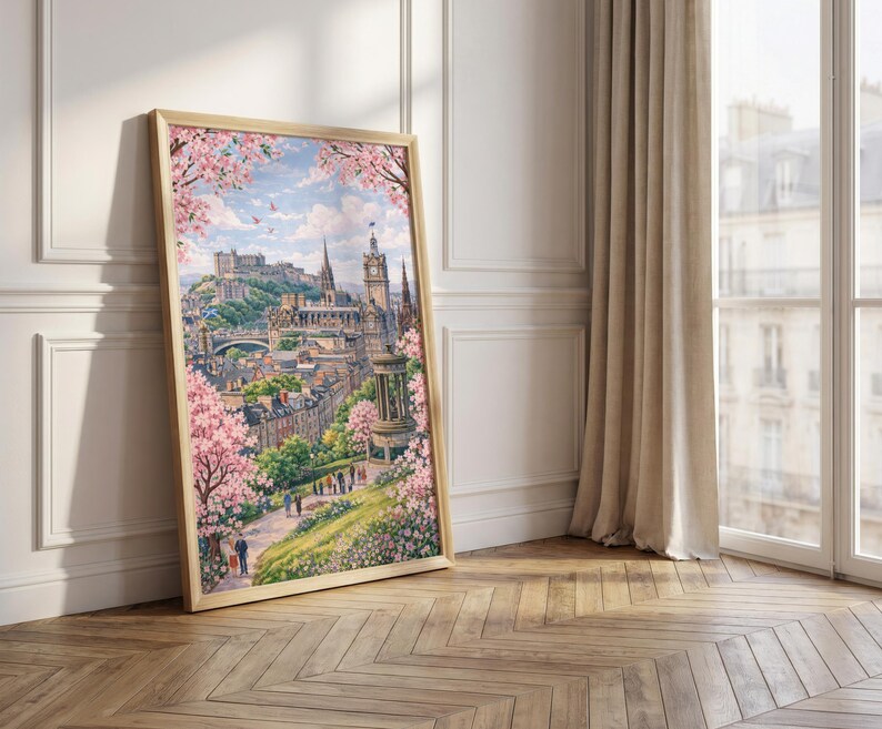 Edinburgh Poster | Edinburgh Castle Print | Scotland Wall Art | Pastel Cityscape Decor | Princes Street Gardens View | Travel Gift image 2