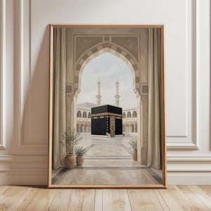 Kaaba Wall Art Print, Mecca Islamic Art, Masjid Al Haram Painting, Neutral Muslim Home Decor, Makkah Mosque Poster