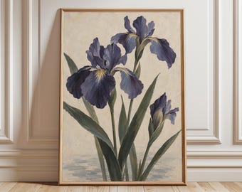 Purple Iris Art Print, Botanical Wall Art, Purple Flower Print, Floral Bedroom Decor, Cottage Wall Art