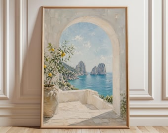 Capri Italy Wall Art Print, Amalfi Coast Lemon Tree View, Mediterranean Coastal Arch Poster, Italian Seascape Decor