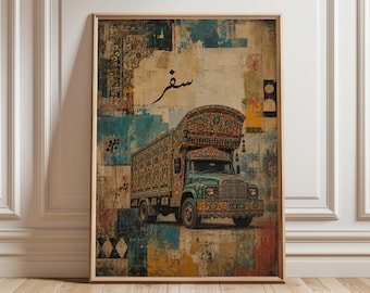 Pakistani Truck Art Print, Colourful Pakistan Wall Art, Vintage Lorry Painting, South Asian Decor, Urdu Safar Journey Artwork