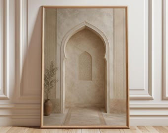 Islamic Wall Art, Neutral Prayer Niche Print, Modern Mihrab Wall Decor, Ramadan Eid Gift, Muslim Home Art