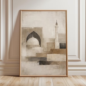 Modern Islamic Wall Art, Abstract Mosque Arch Print, Neutral Beige Islamic Decor, Minimalist Muslim Wall Art