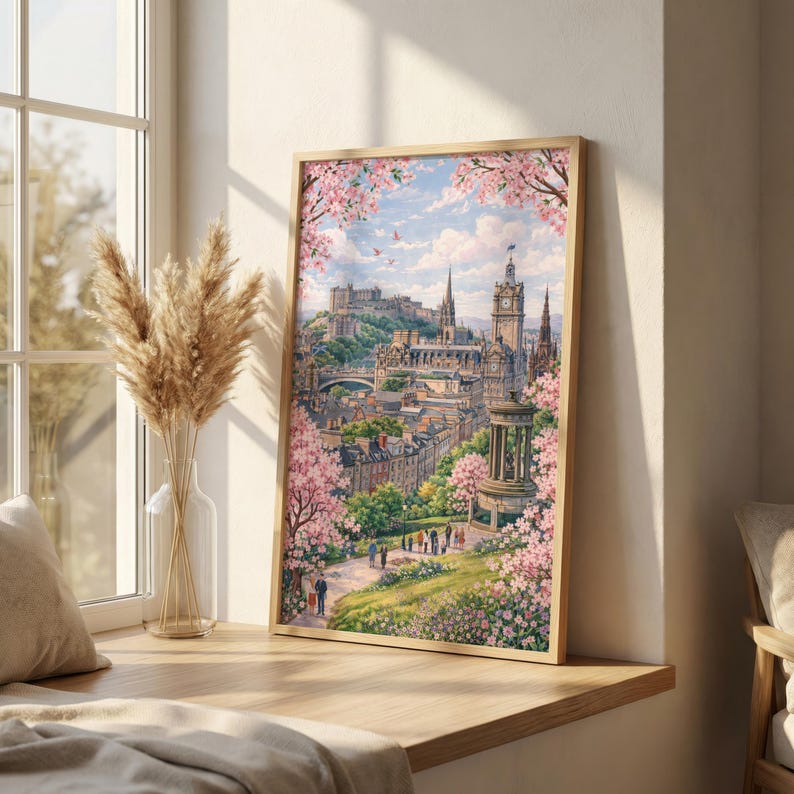 Edinburgh Poster | Edinburgh Castle Print | Scotland Wall Art | Pastel Cityscape Decor | Princes Street Gardens View | Travel Gift image 4