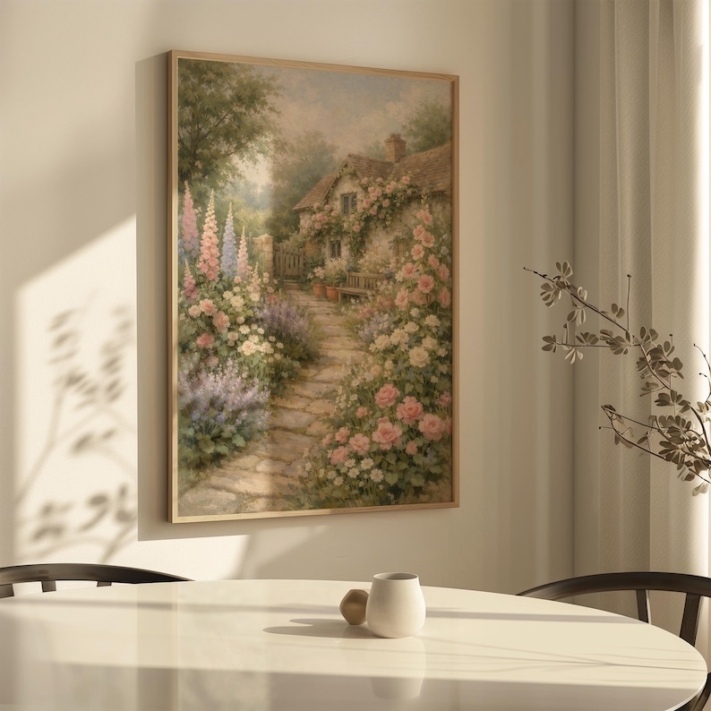 English Cottage Garden Wall Art Print, Floral Pathway Cottagecore Decor ...