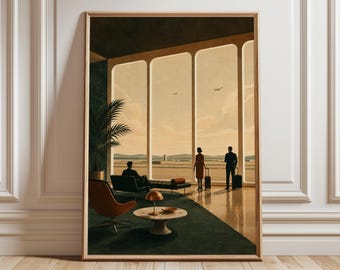Retro Airport Lounge Art Print, Mid Century Aviation Travel Wall Decor