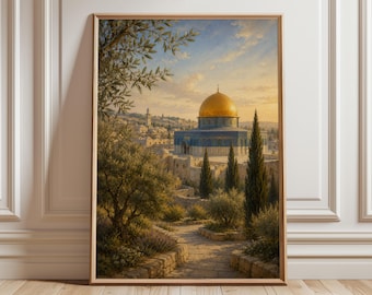 Al Aqsa Golden Dome Wall Art Print - islamitisch muurdecor, cadeau moslim huis, moskee poster, fijne kunst islamitisch schilderij