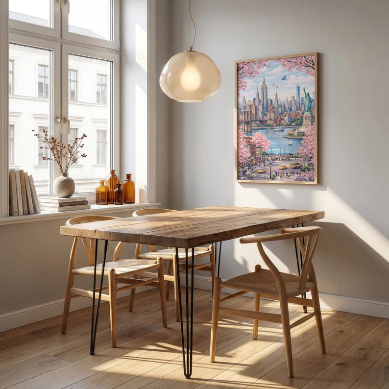 New York-poster | Vrijheidsbeeld en Brooklyn Bridge-print | Pastelkleurige NYC-muurkunst | Lentedecoratie VS | Skyline van New York | Reiscadeau afbeelding 7