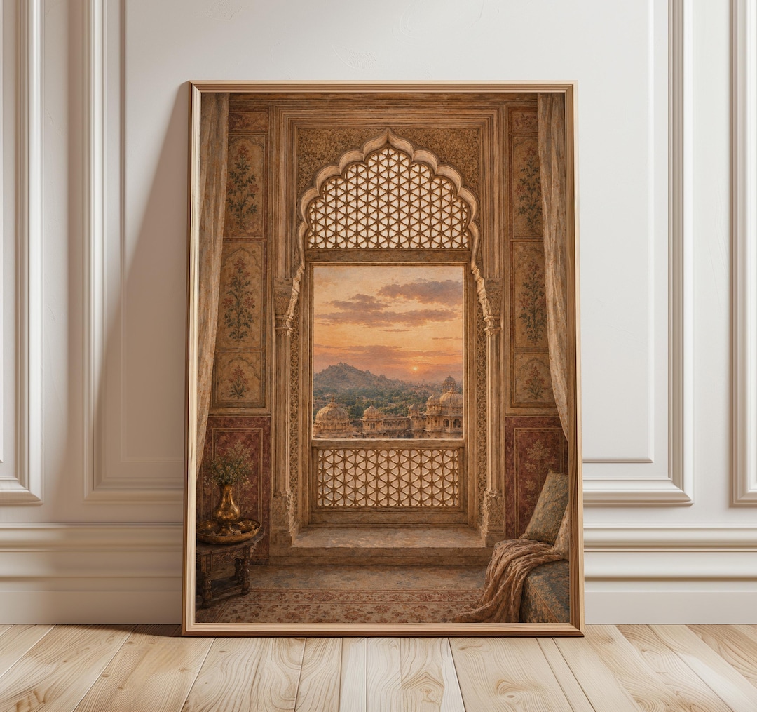 Indian Palace Window Wall Art Print, Jharokha Rajasthan Artwork, Mughal ...