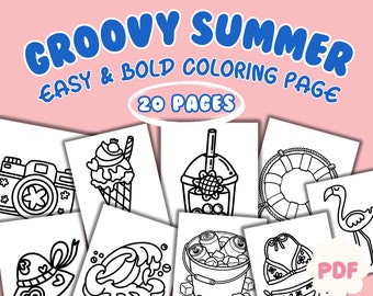Groovy Summer Coloring Pages | 20 Bold Illustrations (PDF Pattern)