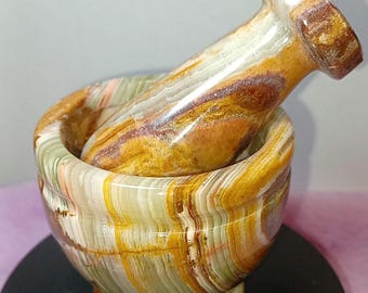 Pestle and Mortar Green Onyx with Banding