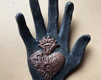 Raku Bronze Metallic Sacred Heart Wall Hand -ready to ship
