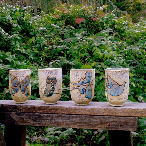 Rustic Flying Swallow Clay Tumbler
