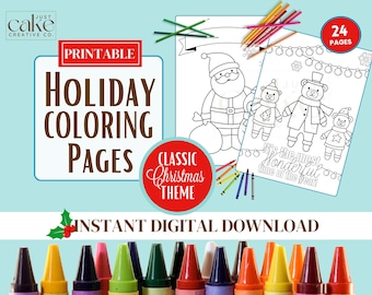 Printable Classic Christmas Coloring Pages, DIGITAL FILE  coloring book, Instant Download, Kids Craft Activities, Holiday Christmas Crafts