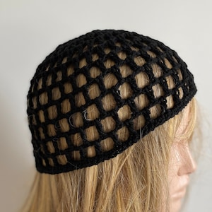 Crochet Black Mesh Hat, All Color Skull Cap, Netted Mesh Beanie, Handmade hat, Mesh Beanie image 1