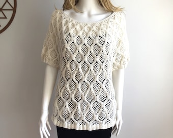 Oversized Ivory Crocheted Sweater, Cotton Jumper, Boho Sweater, Woman Jumper