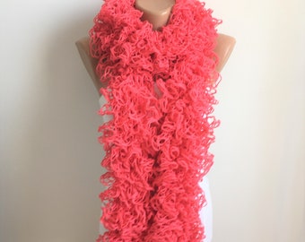 Pink Color Ruffle  Scarf, Web lace lariat, Handmade- Knitting Scarf, Flamenco Long Design