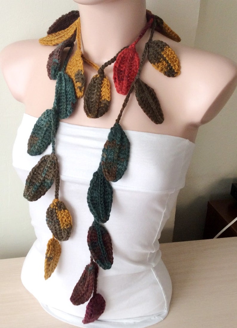 Leaf Scarf Handmade Crochet Autumn Flower Lariat Scarf Etsy