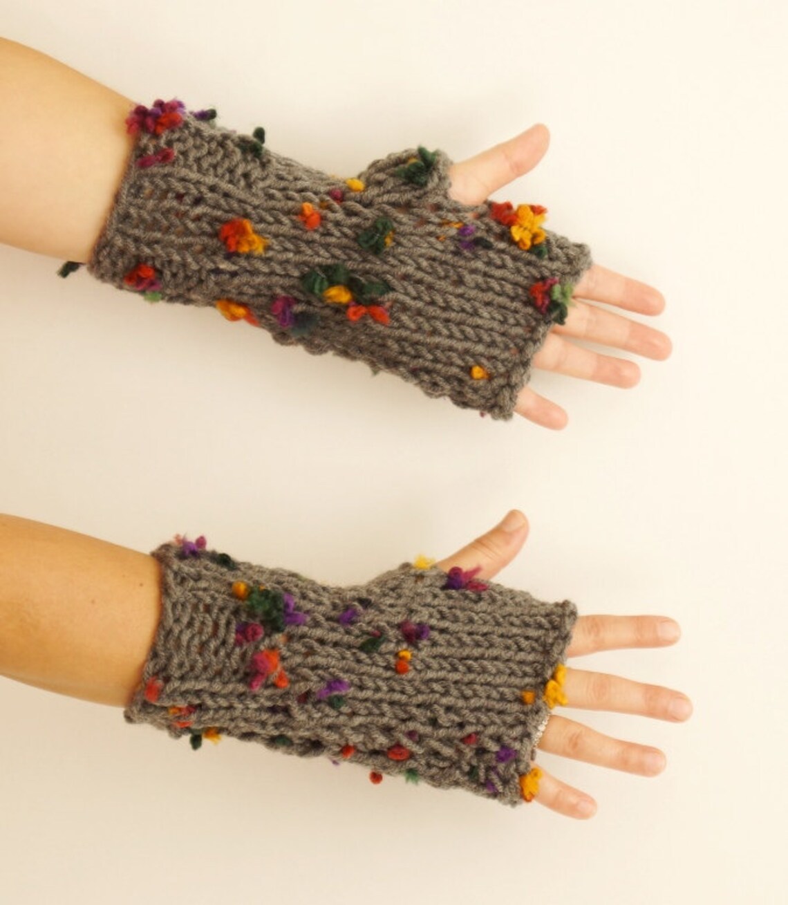 Flower FieldKnit Handwarmers Fingerless Mittens Winter Etsy