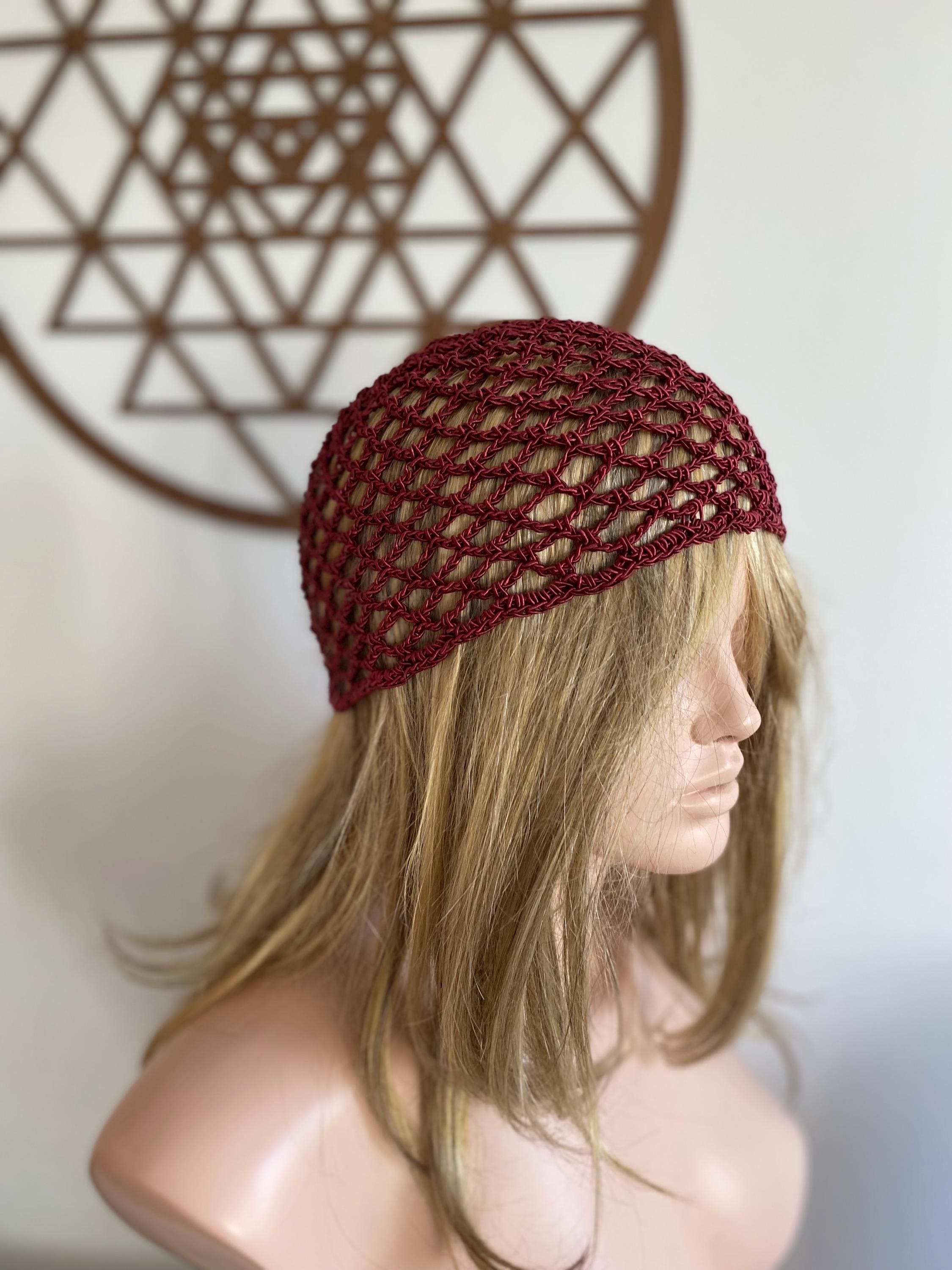 Dark Red Crochet Coton Mesh Hat, All Color Skull Cap, Netted