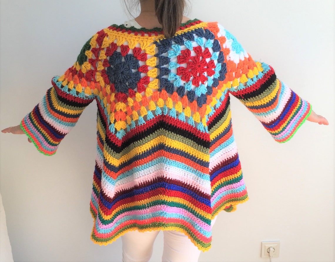 Oversized Patchwork Coat Colorful Granny Square Crocheted - Etsy