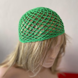 Apple Green Crochet Cotton Mesh Hat, All Color Skull Cap, Netted Mesh Beanie, Handmade hat, Mesh Beanie