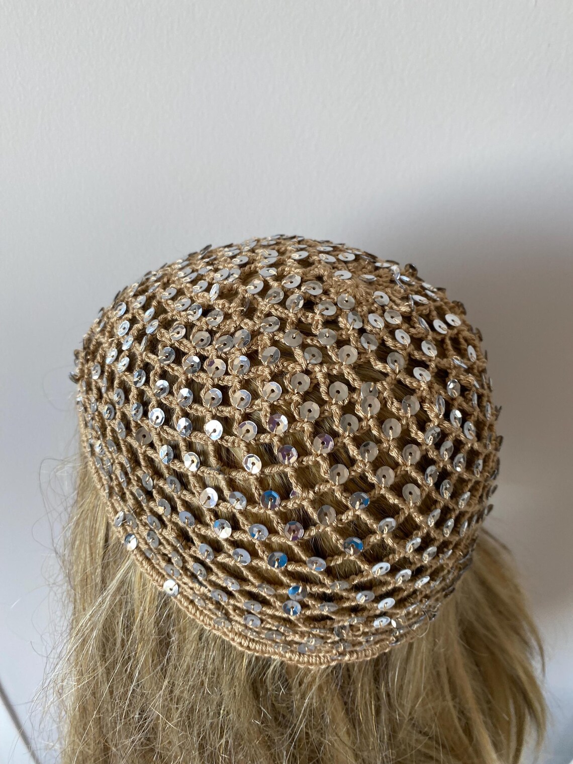 Crochet Beige Mesh Hat, All Color Skull Cap, Netted Beanie, Handmade ...