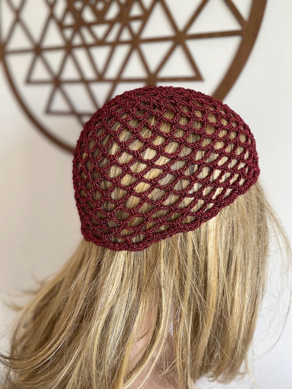 【MAISON MINED】23SS★ (W) DARK CROCHET KNIT HAT Dark Red Crochet Coton Mesh Hat, All Color Skull Cap, Netted