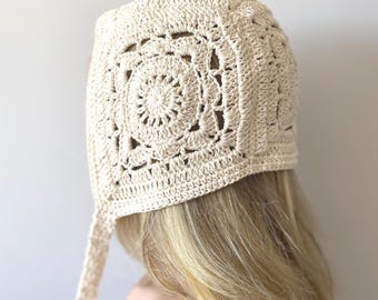 Crochet Fashion Motifs Juliet Cap, Handmade, Cotton Bonnet Hat, Flower design