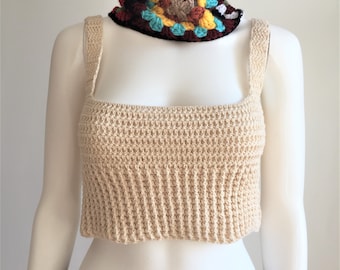 Ivory, Cream Beige Color Crop, Bohemian Crochet Halter Top, Festival Boho Top, Any Colors Crop