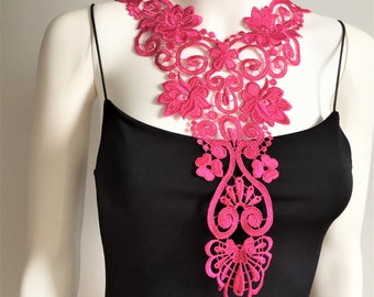 ROSE-Pink Necklace-Venice Lace Necklace- Bib Necklace, Statement Necklace