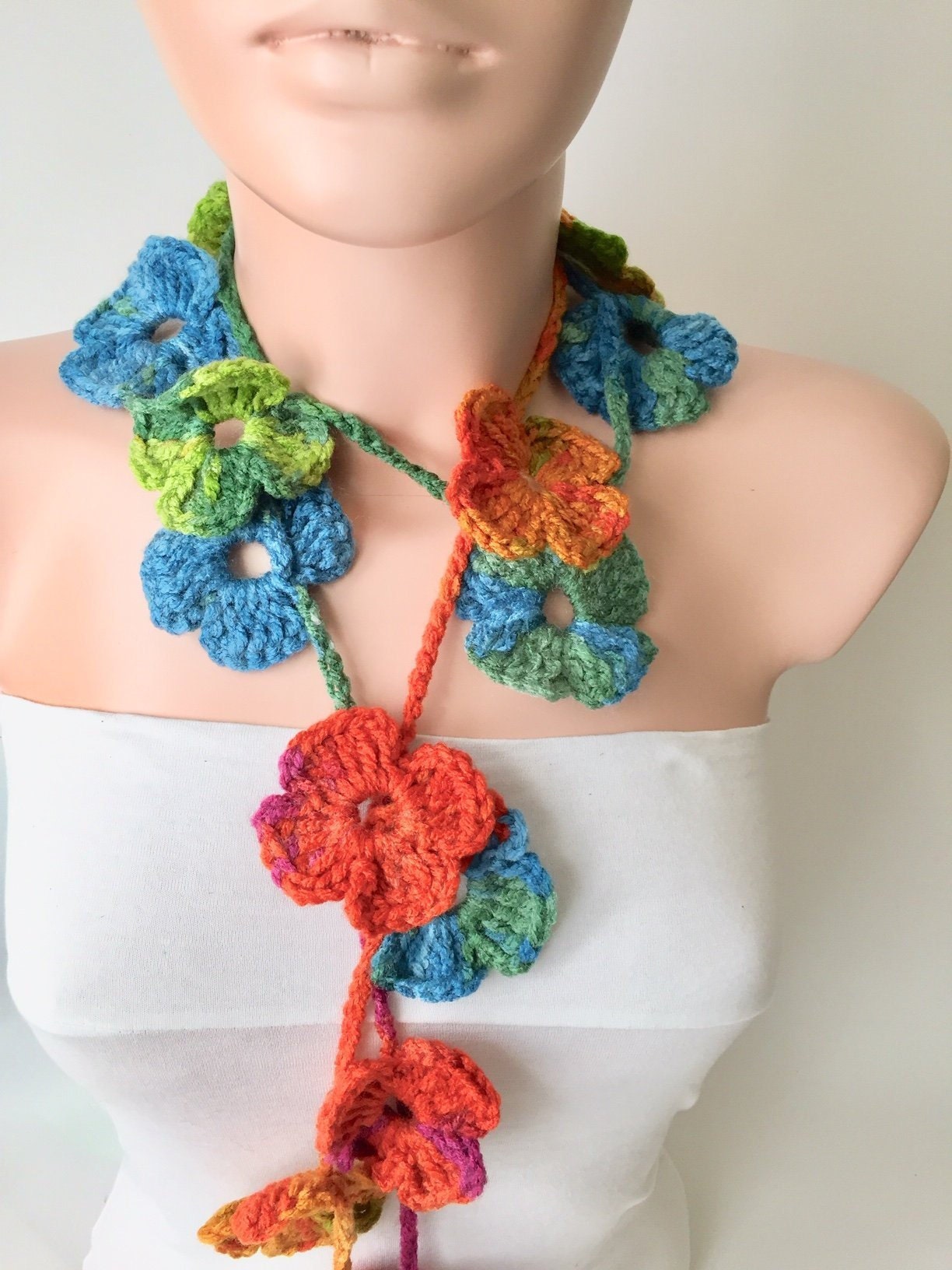Flower Scarf Handmade Crochet Rainbow mix tones Flower Etsy