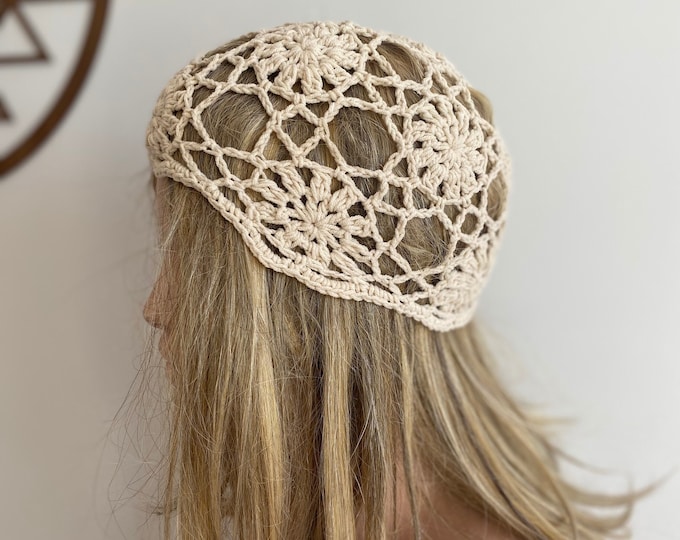 Handmade Crochet Cotton Beanie: Colorful Skull Cap, Boho Festival Hat