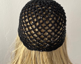 Crochet Mesh Cap, Mesh Beanie, Black Mesh Hat, Netted Mesh