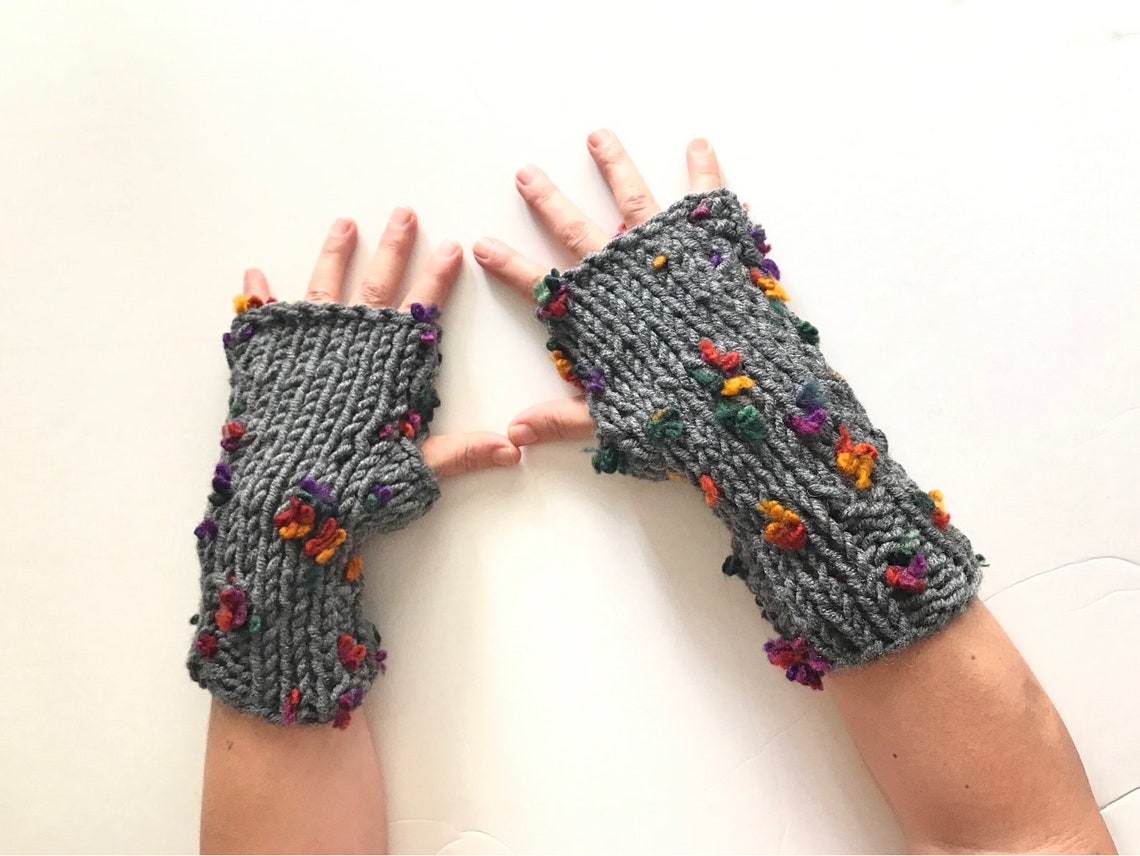 Flower FieldKnit Handwarmers Fingerless Mittens Winter Etsy