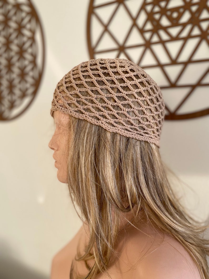 Bonnet en maille de coton au crochet, bonnet de toutes les couleurs, bonnet en résille, chapeau fait main, bonnet en résille image 2