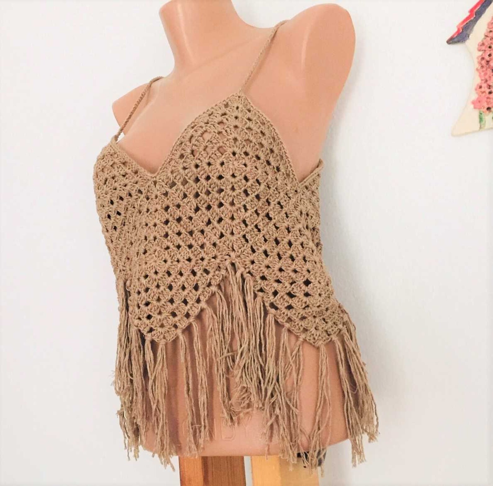 Beige Halter Top Boho Crochet Crop Festival Boho Top Hippie Etsy