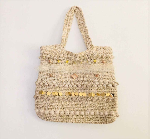 Huge Ivory Crocheted Tote Bag Storage Bag Shoulder Bag | Etsy