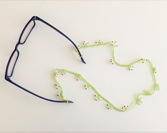 Mint Green Eye Glasses Chain, Flower Cord, Beaded Lightweight Eye Glasses Holder, Beaded Lanyard