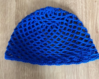 Electric Blue Crochet Cotton Mesh Hat, All Color Skull Cap, Netted Mesh Beanie, Handmade hat, Mesh Beanie