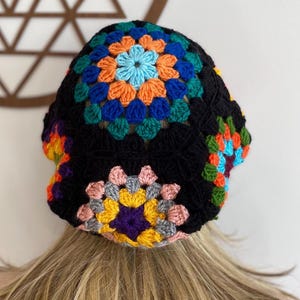 Handmade Crochet Granny Square Beret: Wool Acrylic Blend