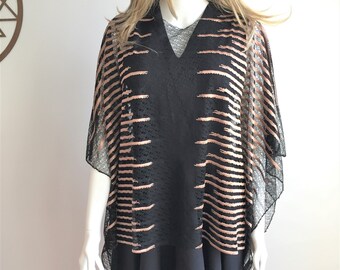 Oversized Black and Copper Lace Poncho, Bridal Capelet Top, Black Lace Shoulder shawl, Evening dress cover-up shawl