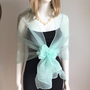 Mint Green Organze Evening Wrap, Green organze  Shawl, Green Wrap, Night Shawl, Bridal Cover Up, Bridesmaid Gift