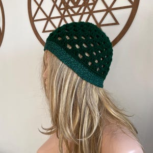 Emerald Green Crochet Granny Square Hat: Wool Blend Boho Beanie