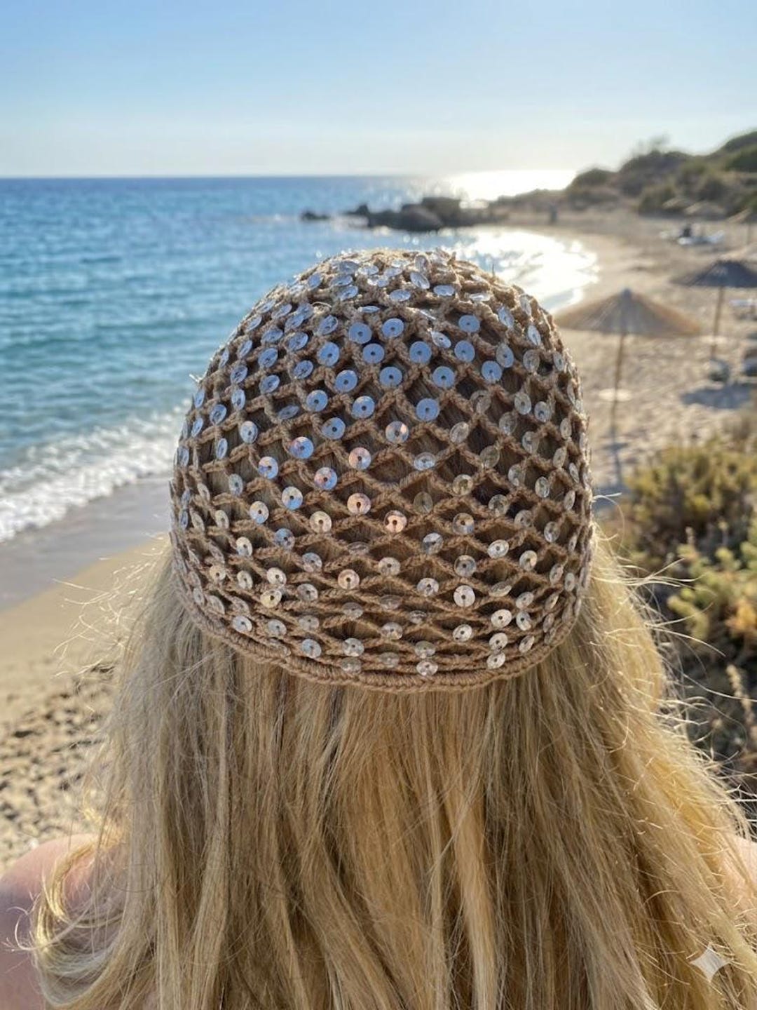 Beige Crochet Mesh Hat, All Color Skull Cap, Netted Beanie, Handmade ...